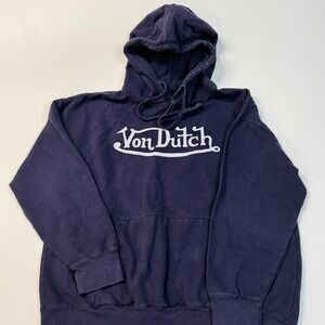 Von Dutch Navy Blue Pullover Hoodie Mens XL Kustom Koton Logo‎ Pocket